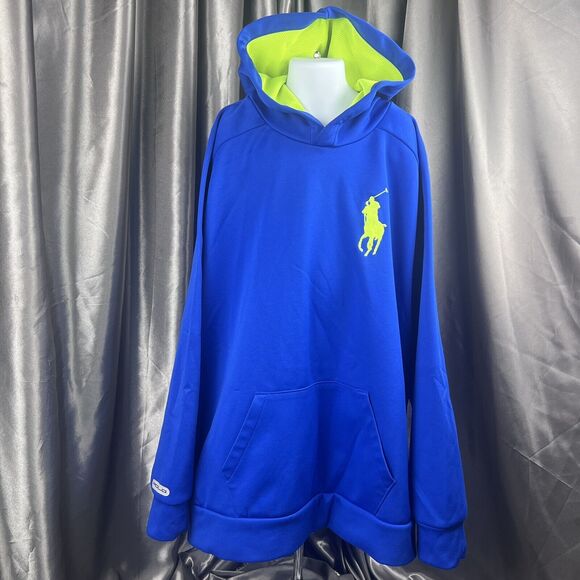 Polo Ralph Lauren Big Pony Logo ‎Hoodie Boys XL Pullover Blue Neon Preppy Fall - Picture 1 of 13